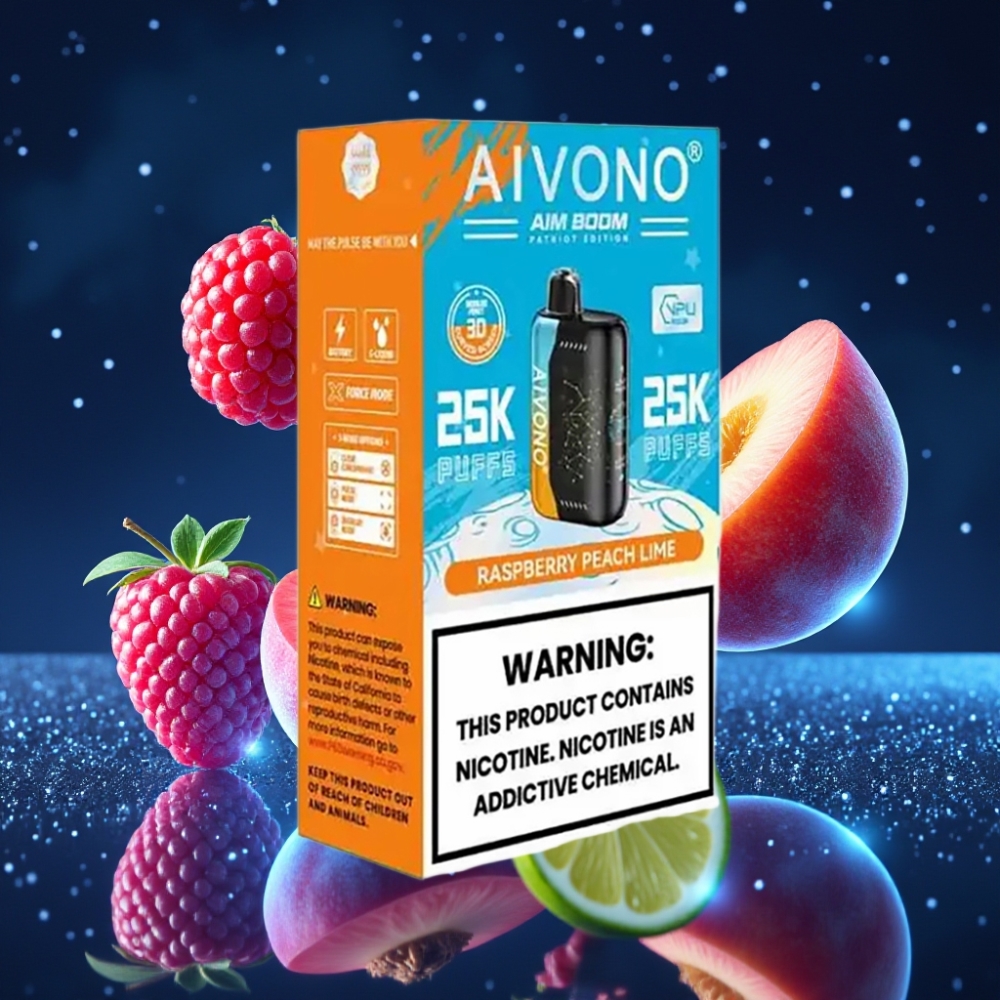 Aivono AIM BOOM 25000 Puffs 28ml Raspberry Peach Lime Ühekordne Vape 650mAh Type-C
