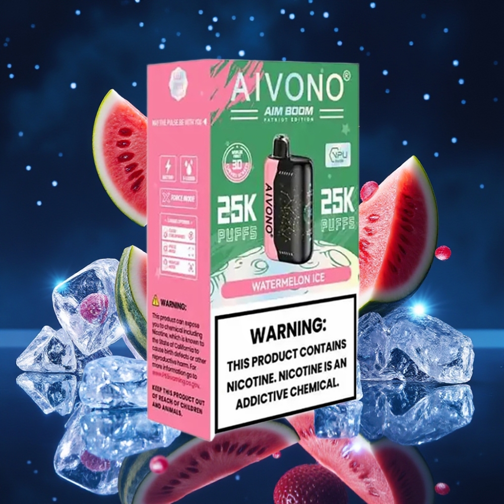 Aivono AIM BOOM 25000 Puffs Ühekordne Vape 28ml E-Liquid 650mAh Battery 1.2 ohm Mesh Coil Type-C Charging 90g Weight Watermelon Ice