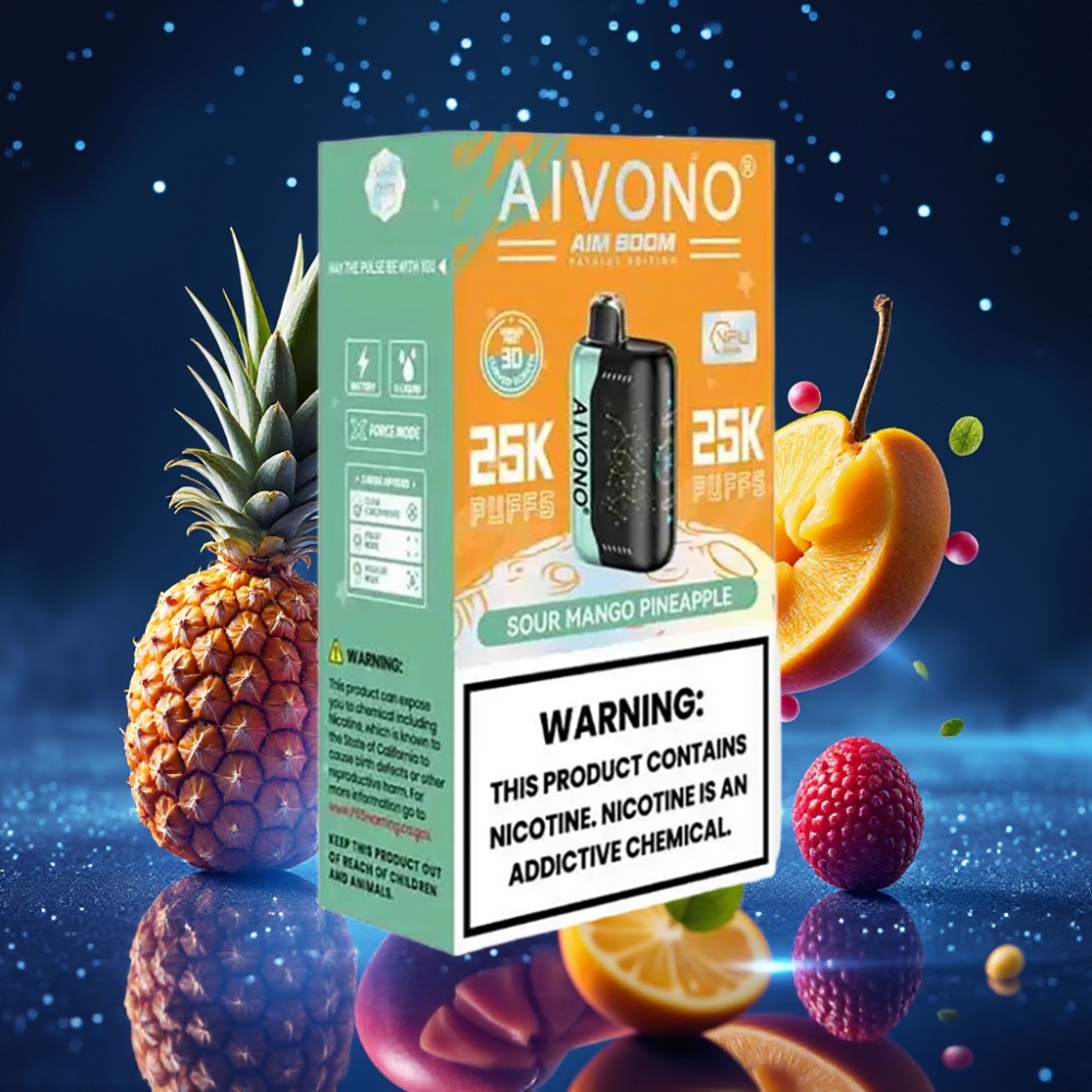 Aivono AIM BOOM 25000 Puffs Ühekordne Vape Hapus Mango-Ananas 0-5% Nikotiini, 650mAh, Type-C