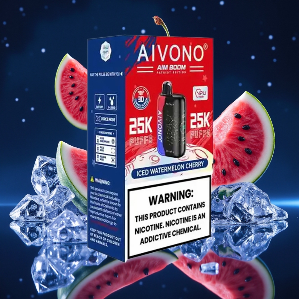Aivono AIM BOOM 25000 Puffs Ühekordne Vape Jäine Vesimelon-Kirsipuu 0%-5% Nikotiini, 28ml, 650mAh, Type-C