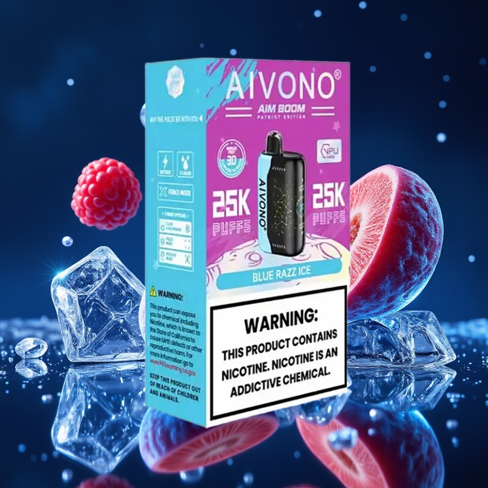 Aivono AIM BOOM 25000 Puffs Ühekordne Vape Sinine Vaarikas-Jää 0%/2%/3%/5% Nikotiini, 28ml Vedelik, 650mAh aku, Type-C Laadimine