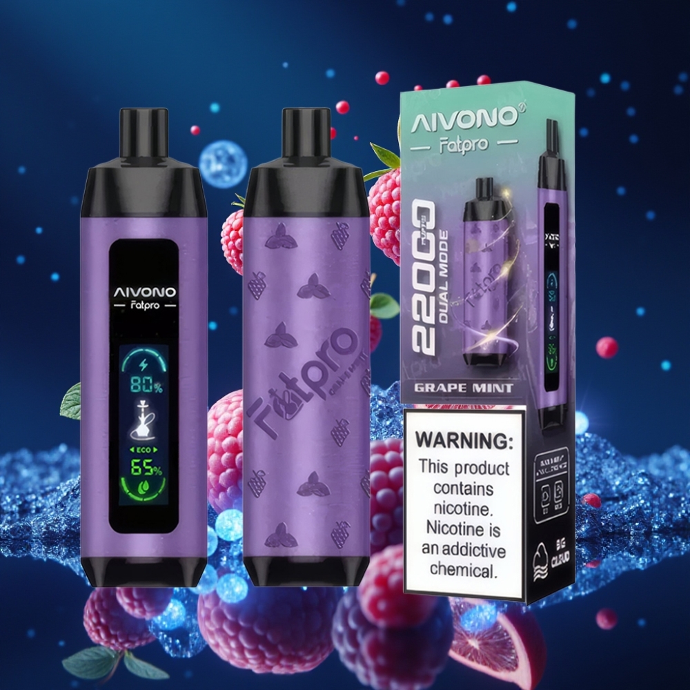 Aivono AIM FATPRO 22000 Puffs Ühekordne Vape Viinamädi-Münt / 28ml / 0.6 ohm Mesh Coil / 600mAh