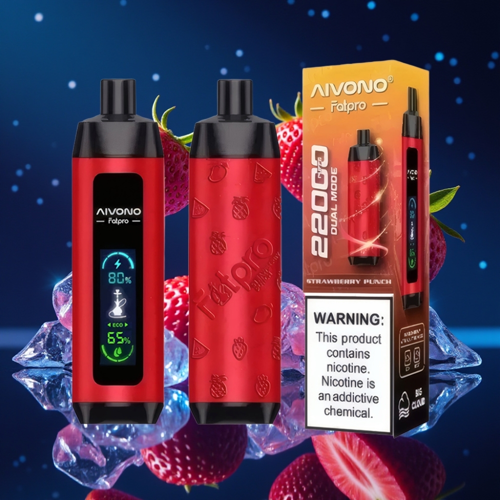 Aivono Aim Fatpro 22000 Puffs Ühekordne Vape Maasika Punch 28ml, 600mAh, 0.6 ohm Mesh Coil, Eco/Boost Dual Modes
