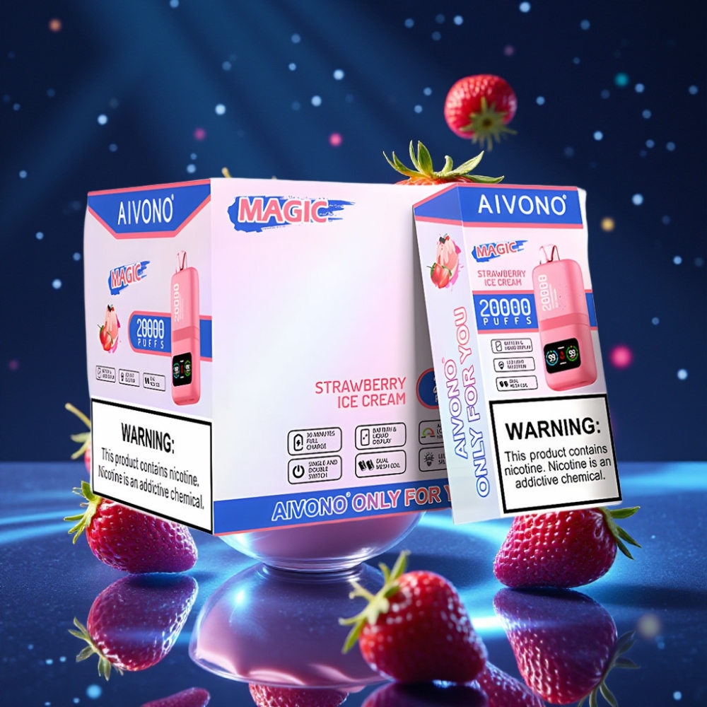 Aivono AIM MAGIC 20000 Põhku Ühekordne Vape maasikajäätis 26ml E-vedelik Dual Mesh Coils LCD ekraan Type-C laadimine 600mAh aku