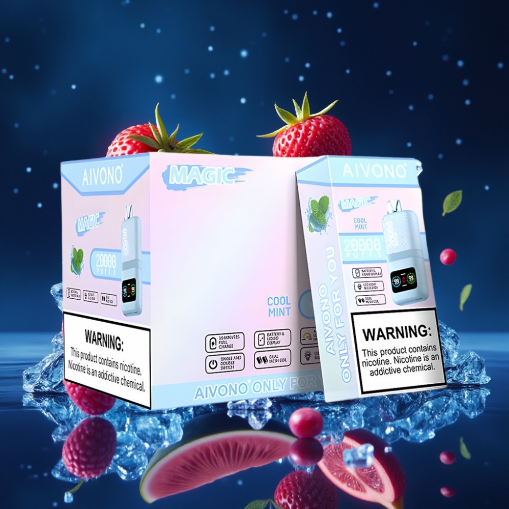 Aivono AIM MAGIC 20000 Puffs Ühekordne Vape Jahe mentool, 26ml E-vedelik, Dual Mesh Coils, LCD ekraan, Type-C laadimine