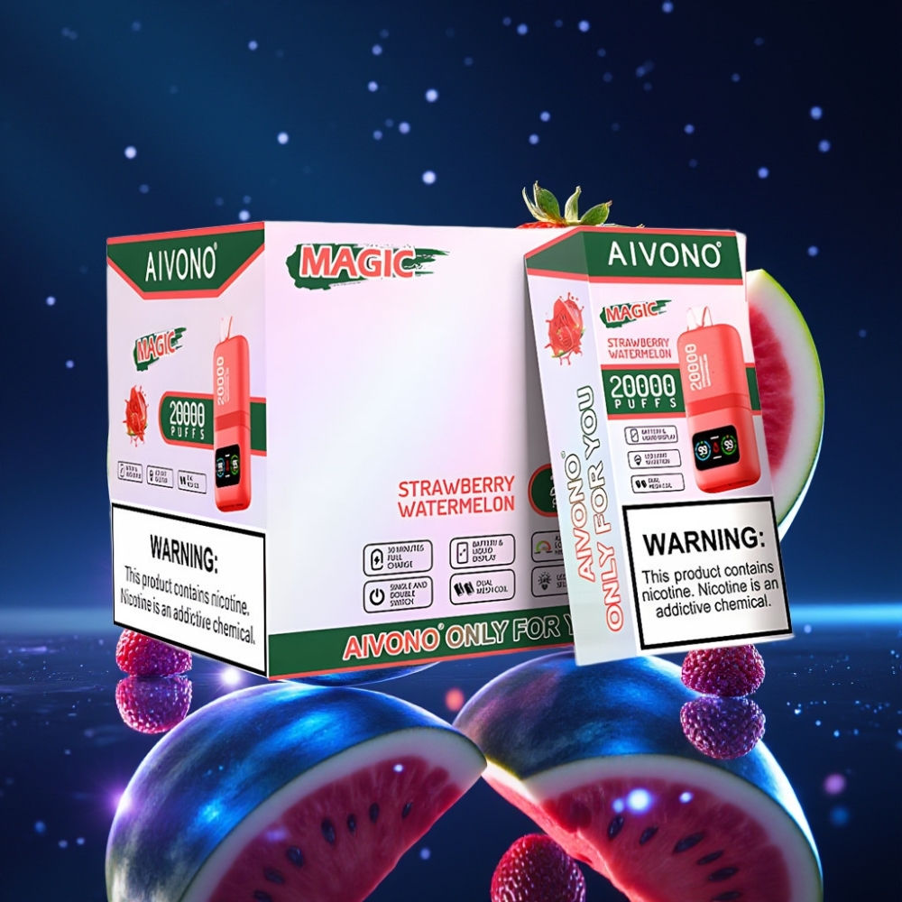 Aivono AIM MAGIC 20000 Puffs Ühekordne Vape Maasikas-Arbuus 0%/2%/3%/5% Nikotiini, 26ml E-vedelik, Dual Mesh Coils, LCD ekraan, Type-C laadimine, 600mAh aku