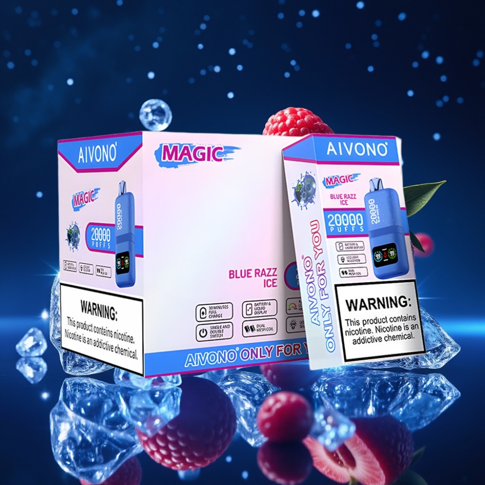 Aivono AIM MAGIC 20000 Puffs Ühekordne Vape Sinised vaarikad jää & 26ml vedelik, Dual Mesh Coils, LCD ekraan, Type-C laadimine