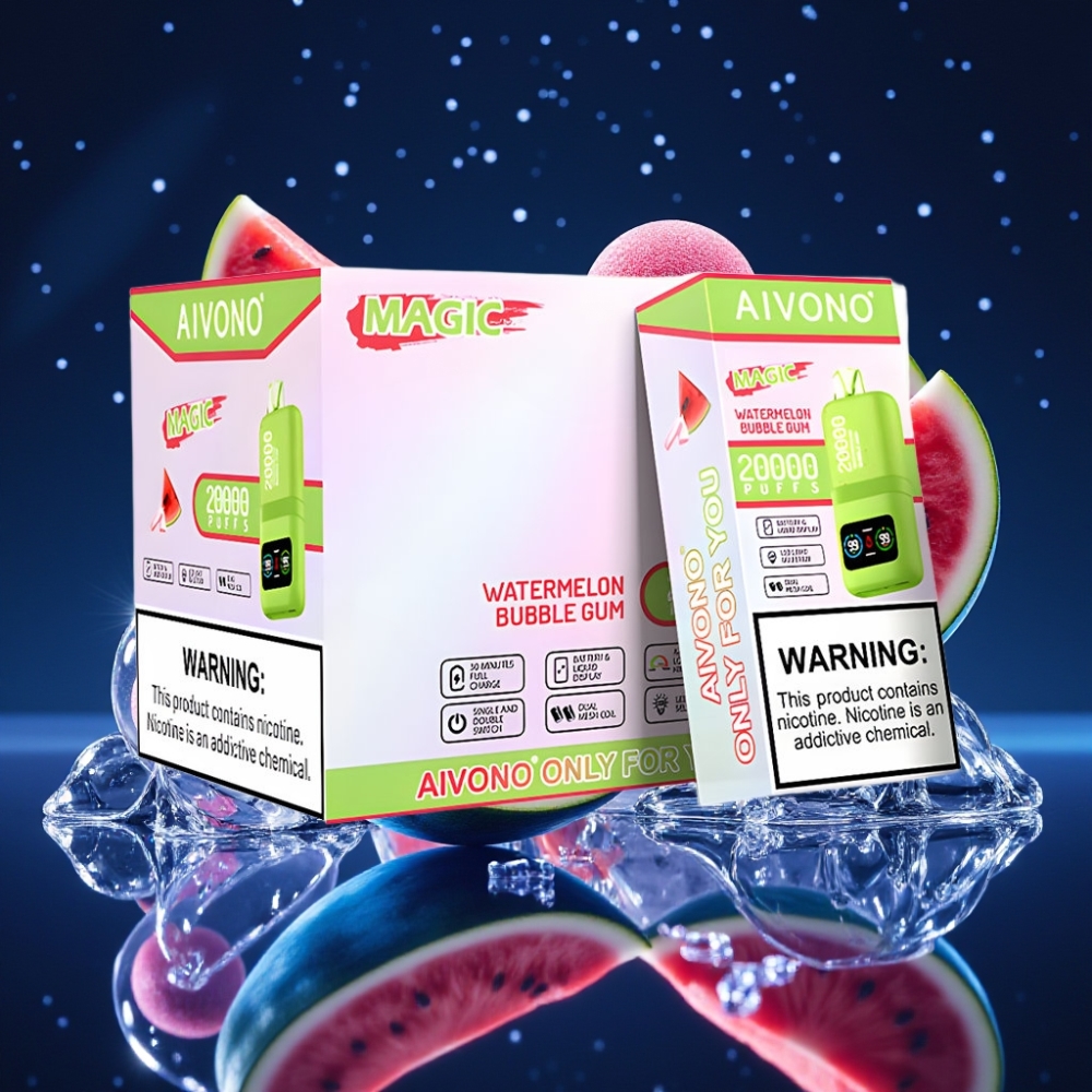 Aivono AIM MAGIC 20000 Puffs Ühekordne Vape Vesipõrsa Mullikommi 26ml E-vedelik, Dual Mesh Coils, LCD ekraan, Type-C laadimisega