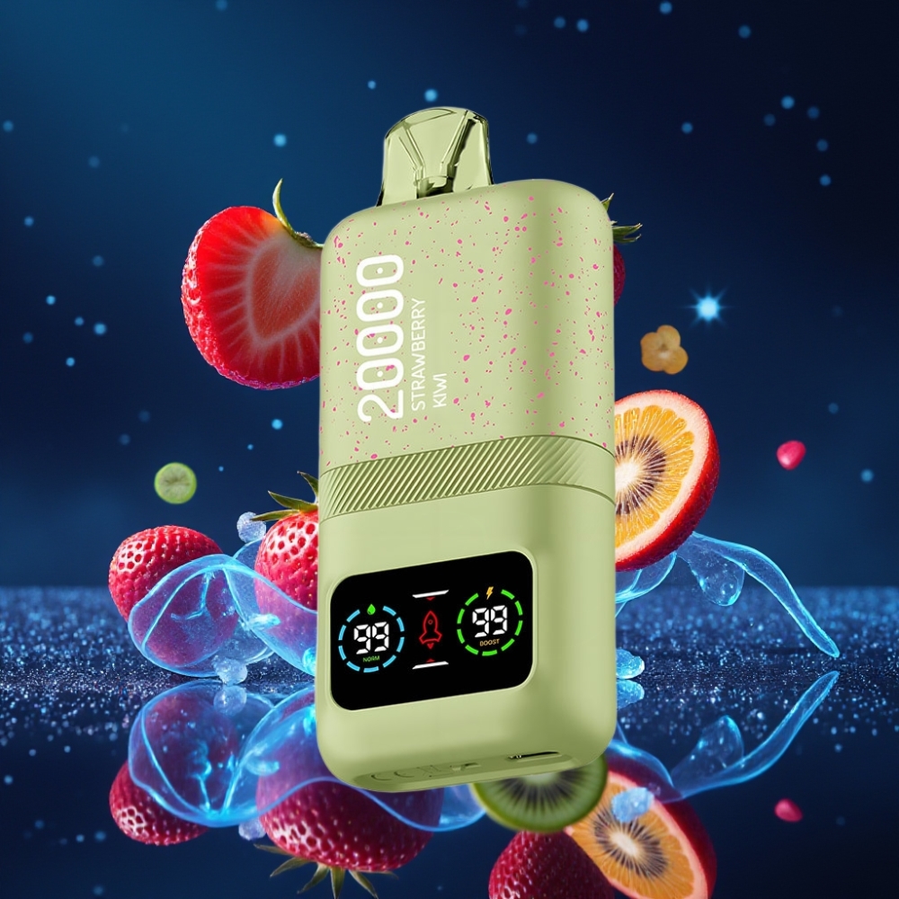 Aivono AIM MAGIC 20000 Puffs Ühekordne Vape maasika-kiivi 26ml E-vedelik Dual Mesh Coils LCD ekraan Type-C laadimine 600mAh aku