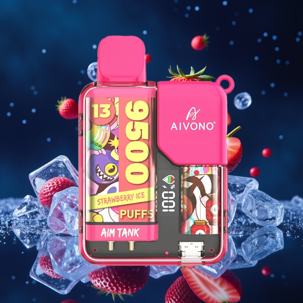 Aivono AIM-TANK 9500 Puffs 18ml 650mAh LCD 1.2ohm Mesh Maasika-Jää Ühekordne Vape