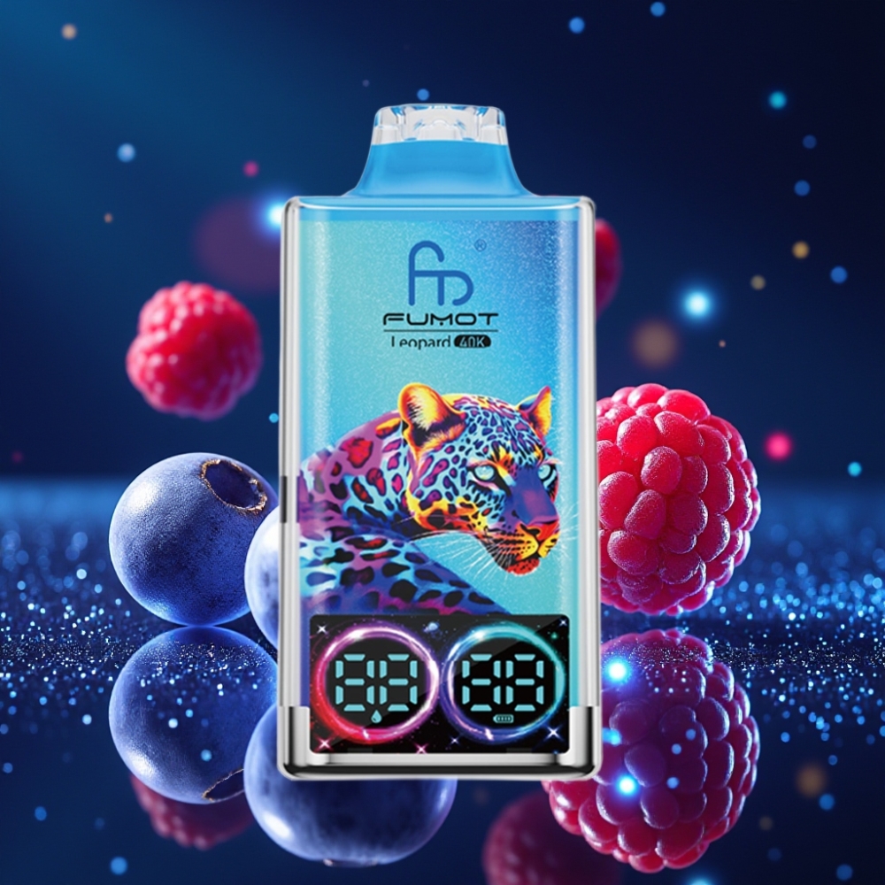 Fumot Leopard 40K Puffs 0%/2%/3%/5% Nikotiini Ühekordne Vape Mustikas Vaarikas, 700mAh Akuga, Dual Mesh, Type-C Laadimisega, Digital Tube Õli Kuvandiga