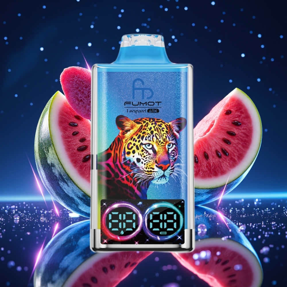 Fumot Leopard 40K Puffs Ühekordne Vape 700mAh Dual Mesh Vesipmelon Mullikumm Nikotiinisisaldus 0%, 2%, 3%, 5% Type-C Laadimine Digitaalne Õlituleku Näidik
