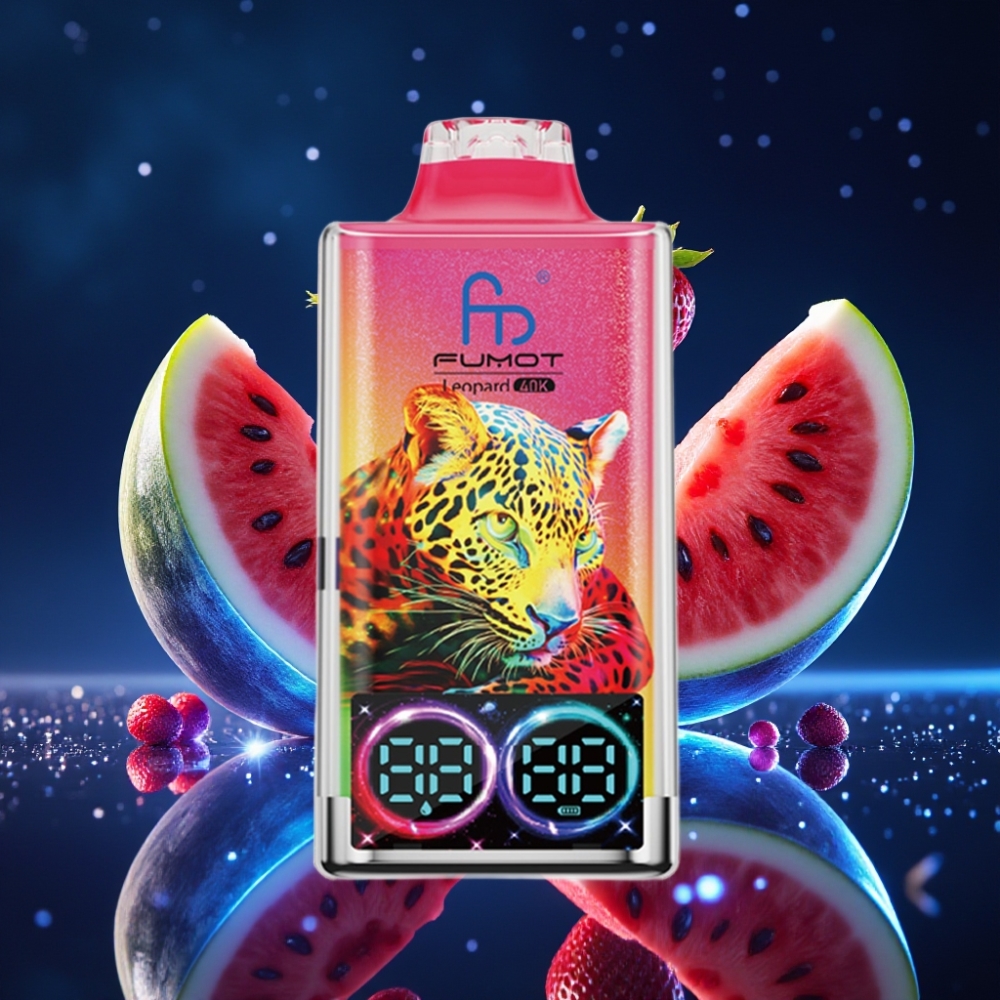 Fumot Leopard 40K Puffs Ühekordne Vape Maasika-Arbuus, 700mAh, Dual Mesh, Type-C, Digitaalne õlivooleku näidik
