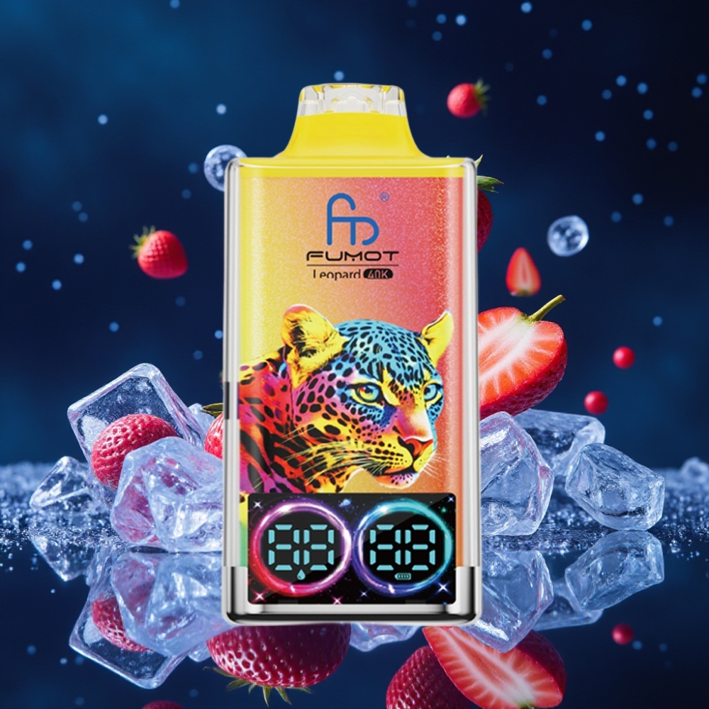 Fumot Leopard 40K Puffs Ühekordne Vape Maasikajää, 700mAh, Dual Mesh, Type-C Laadimine, Digitaalne Õlitulemuse Näit