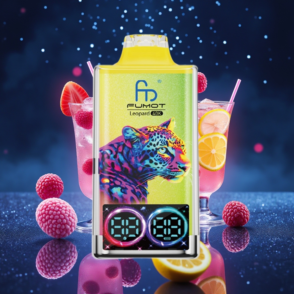 Fumot Leopard 40K Puffs Ühekordne Vape Roosa Sidrunijook 0%/2%/3%/5% Nikotiini, 700mAh Akuga, Dual Mesh, Type-C Laadimine, Digitaalne Õlijahutus