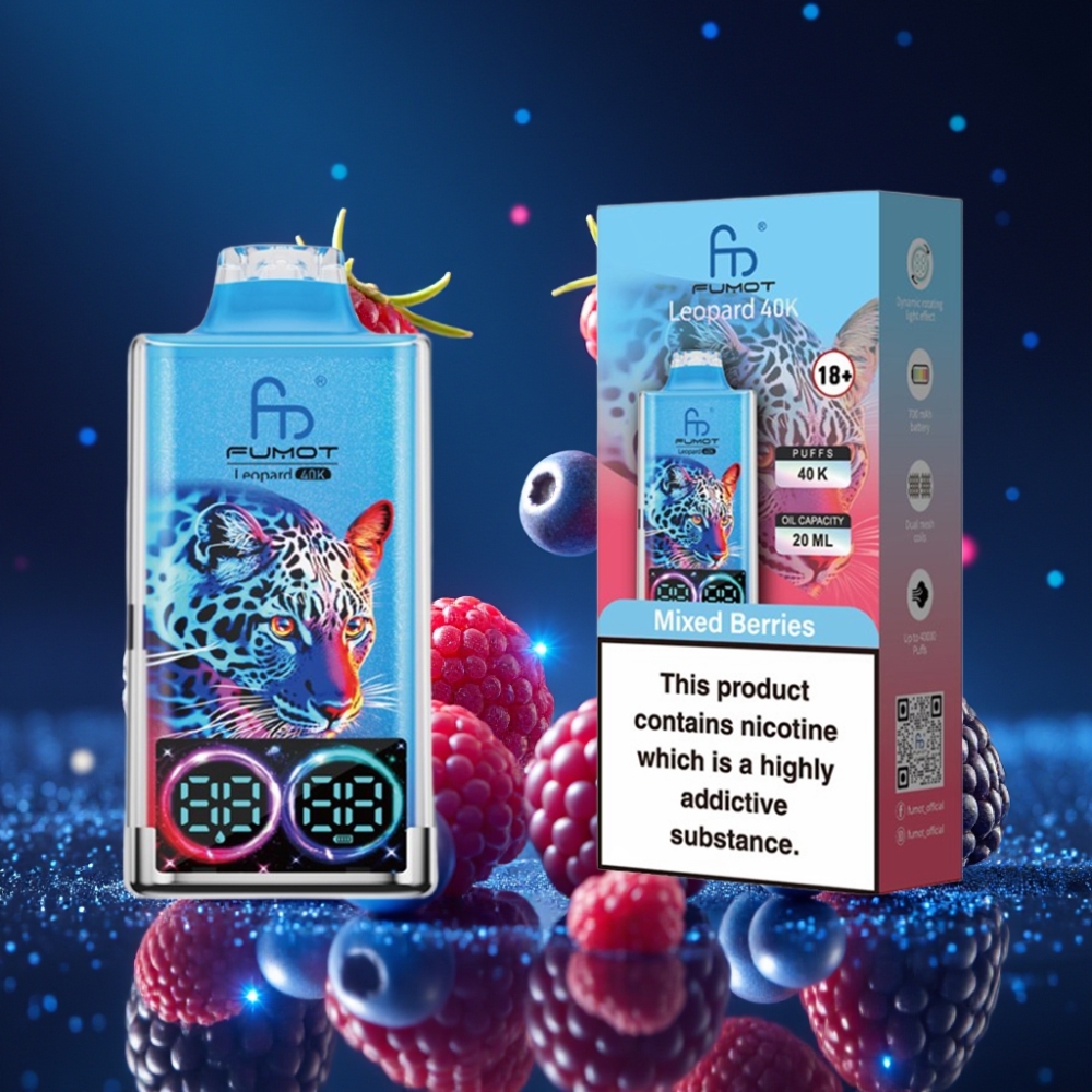 Fumot Leopard 40K Puffs Ühekordne Vape Segasuurte Marjade Maitse, 700mAh Akuga, Dual Mesh, Type-C Laadimisega, Digitaalne õli Jääku Näidik