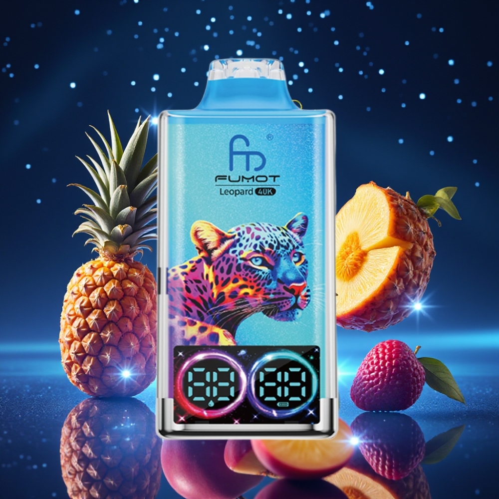 Fumot Leopard 40K Puffs Ühekordne Vape Virsik-Mango-Ananass 0%/2%/3%/5% Nikotiin, 700mAh, Dual Mesh, Type-C, Digital Tube Power Display
