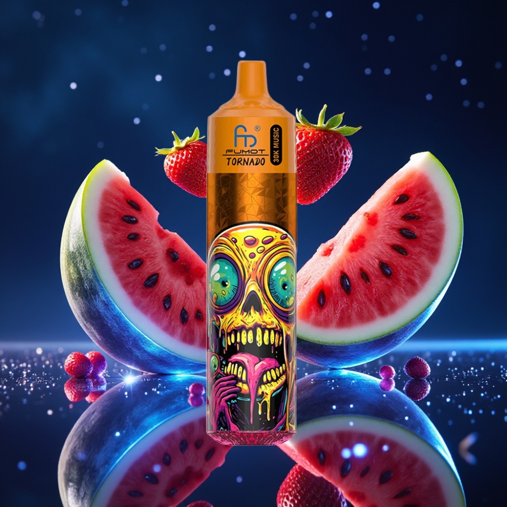 Fumot RandM Tornado 30000 Puffs 30mL Maasikas-Arbuus Laaditav LED-ekraaniga 1.0 Ohm Mesh Coil 600mAh aku