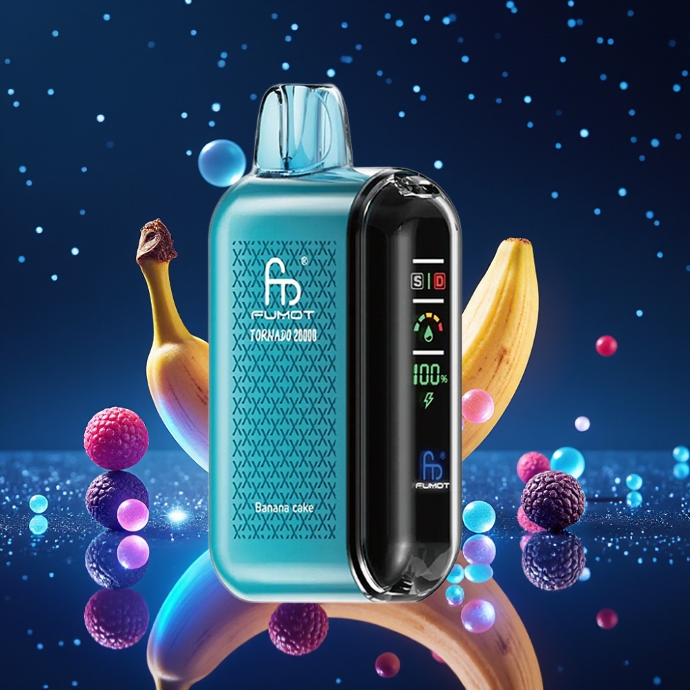 Fumot Tornado 20000 Puffs Disposabelne Vape Banaanikook 20ml Mahutavus, 850mAh Akuga, Dual Mesh Coil
