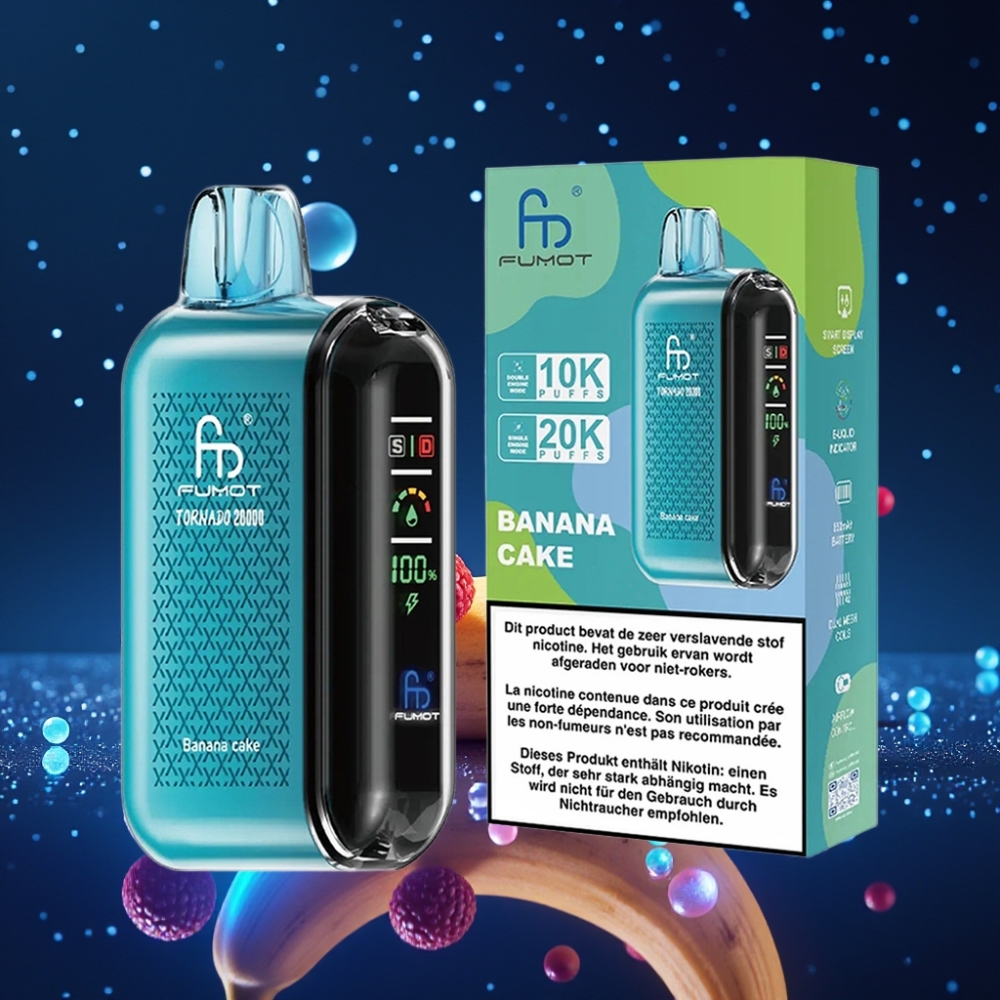 Fumot Tornado 20000 Puffs Disposabelne Vape Banaanikook 20ml Mahutavus, 850mAh Akuga, Dual Mesh Coil