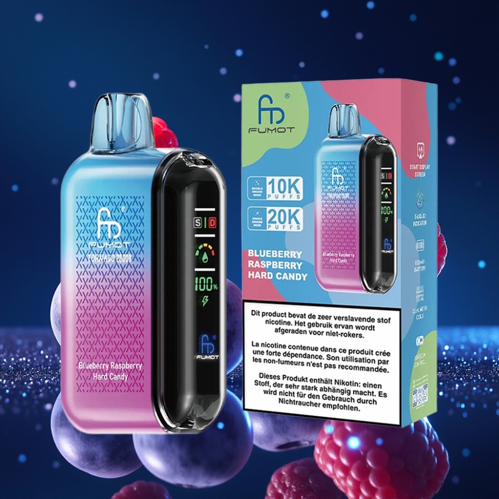 Fumot Tornado 20000 Puffs Disposabelne Vape Mustika-Vaarikakomm 20ml Mahutavus, 850mAh Akuga, Nuti Ekraan