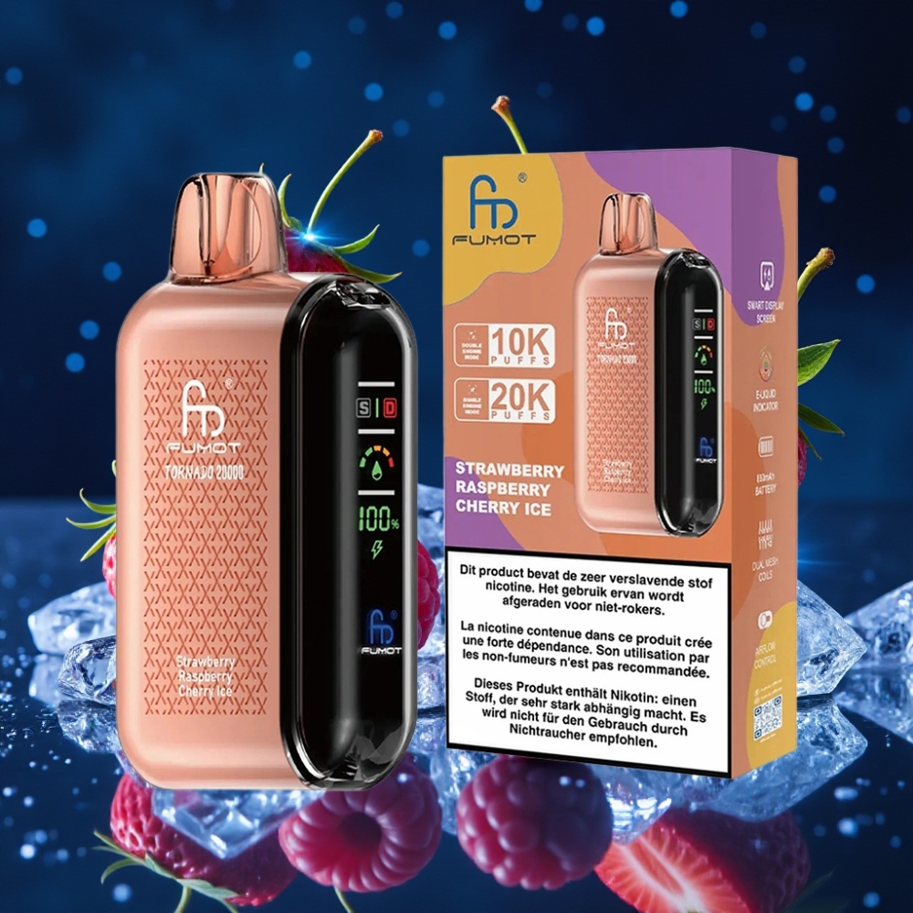 Fumot Tornado 20000 Puffs Dual Mesh 20ml Mahla-Jõhvikas-Kirsijää 850mAh Nutikuvari Õhuvooluregulatsioon