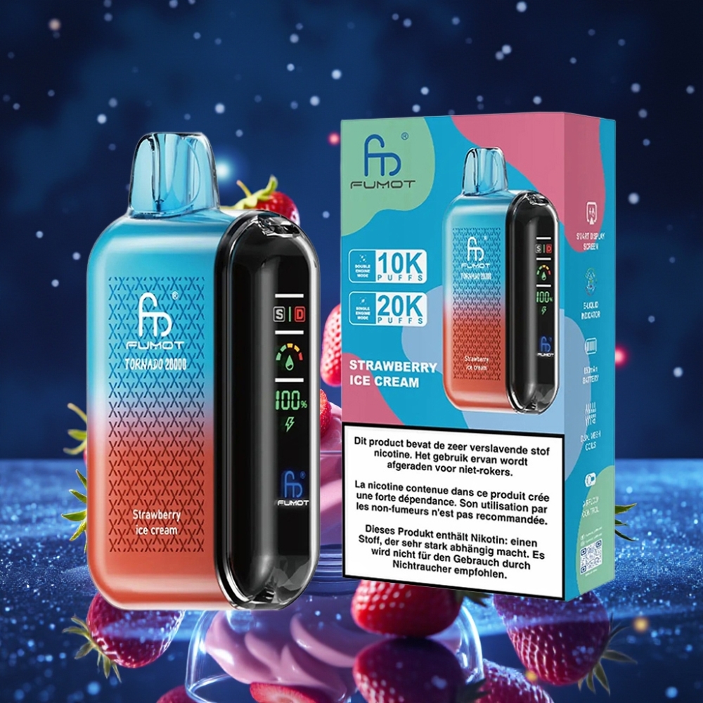 Fumot Tornado 20000 Puffs Dual Mesh Coil 20ml E-vedelikuga Maasikajäätise Disposabel Vape