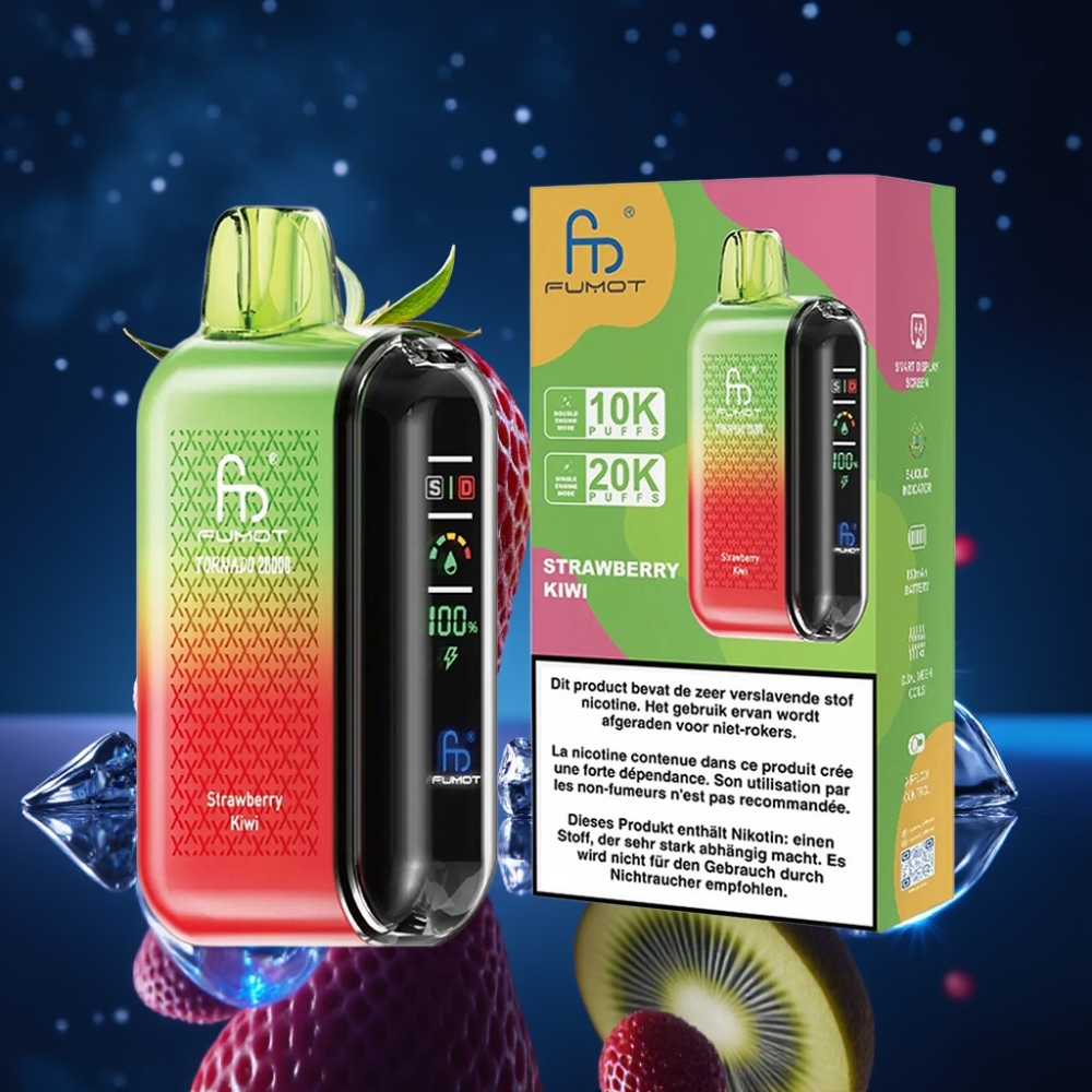 Fumot Tornado 20000 Puffs Dual Mesh Coil 20ml Maasika-Kiivi Ühekordne Vape