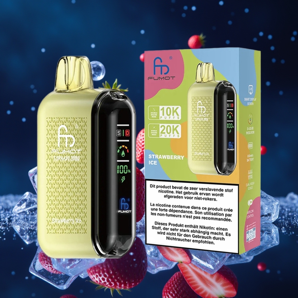 Fumot Tornado 20000 Puffs Dual Mesh Coil 20ml Maasikajää Ühekordne Vape