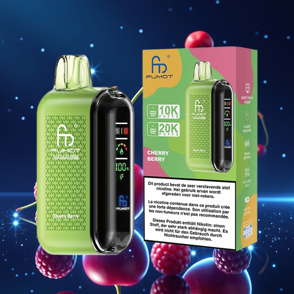 Fumot Tornado 20000 Puffs Dual Mesh Coil 20ml Mahutavus 850mAh Laetav Akuga Kirs-Mari Aromaat