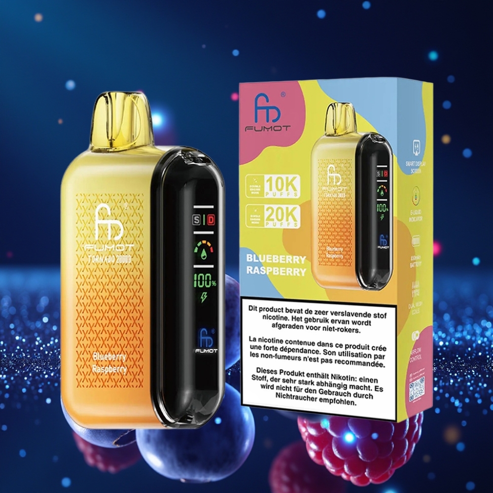 Fumot Tornado 20000 Puffs Dual Mesh Coil Mustika-Vaarikas Lahtisev Vape 20ml E-liquid 850mAh Akuga