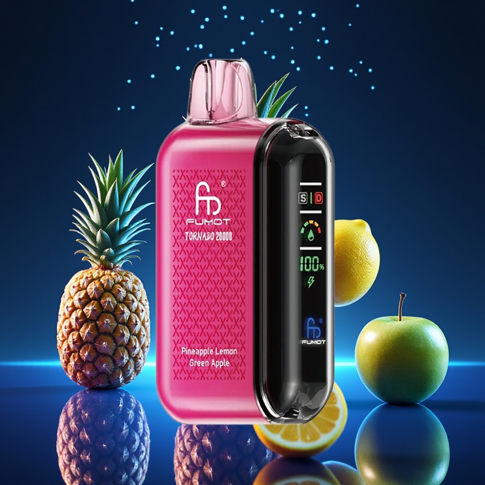 Fumot Tornado 20000 Puffs Dual Mesh Coil Ühekordne Vape Ananass Sidrun Roheline Õun