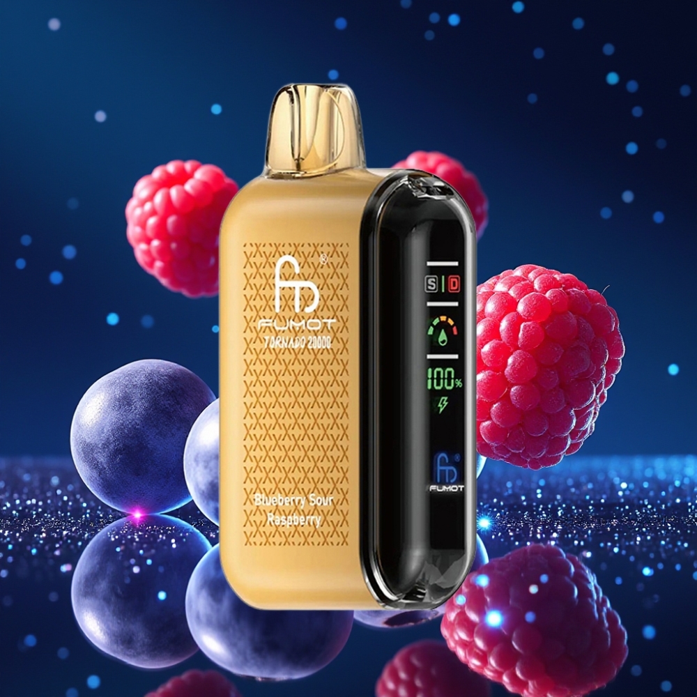 Fumot Tornado 20000 Puffs Dual Mesh Coil Ühekordne Vape Mustikas-Hapukarva 20ml Mahutavusega 850mAh Akuga