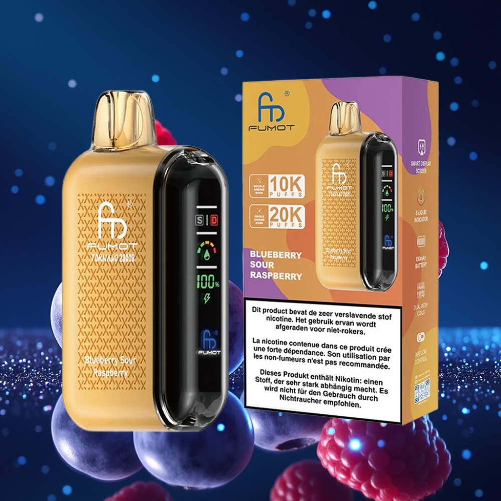 Fumot Tornado 20000 Puffs Dual Mesh Coil Ühekordne Vape Mustikas-Hapukarva 20ml Mahutavusega 850mAh Akuga