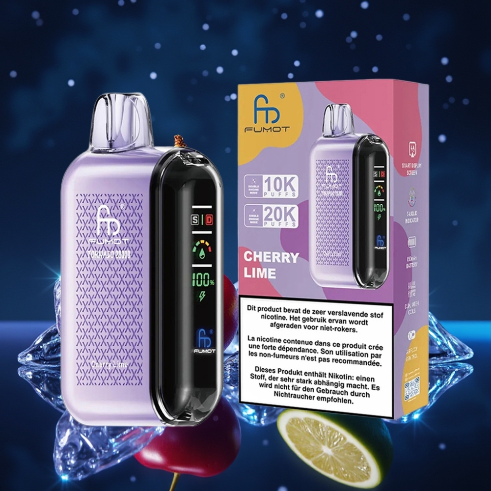 Fumot Tornado 20000 Puffs Kahetikandmikuga 20ml Mahutavusega Kirss-Laim Ühekordne Vape