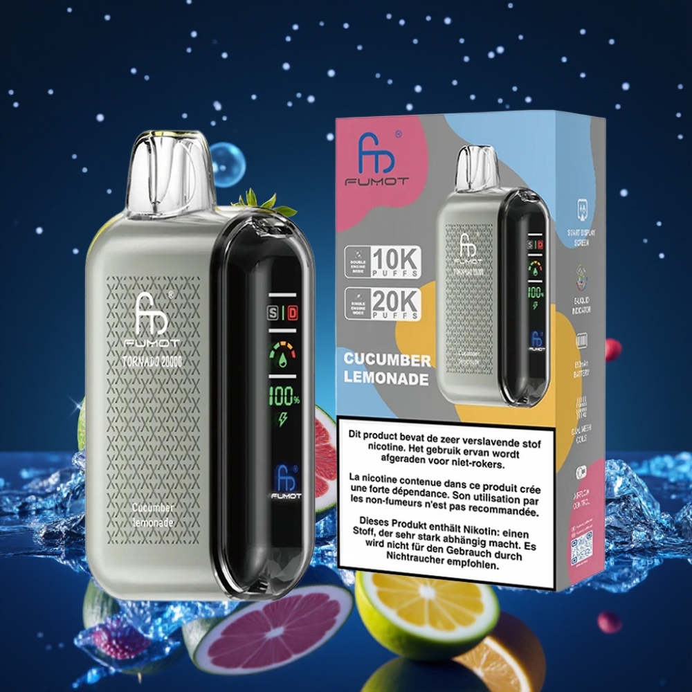 Fumot Tornado 20000 Puffs Ühekordne Vape Kurk Sidrunijook 20ml Mahutavus 850mAh Akuga