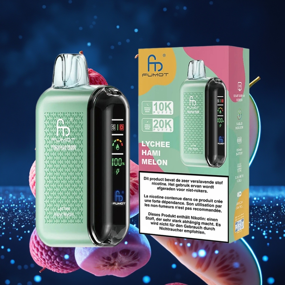 Fumot Tornado 20000 Puffs Ühekordne Vape Litši Hami Melon, 20ml E-vedelik, 850mAh Akuga, Smart Display