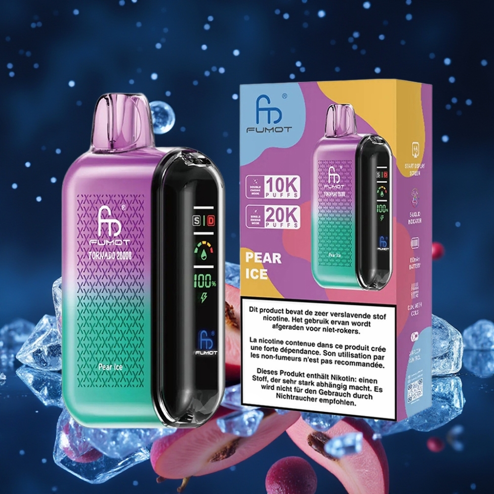 Fumot Tornado 20000 Puffs Ühekordne Vape Pirnijää 20ml Mahutavusega 850mAh Laetav aku