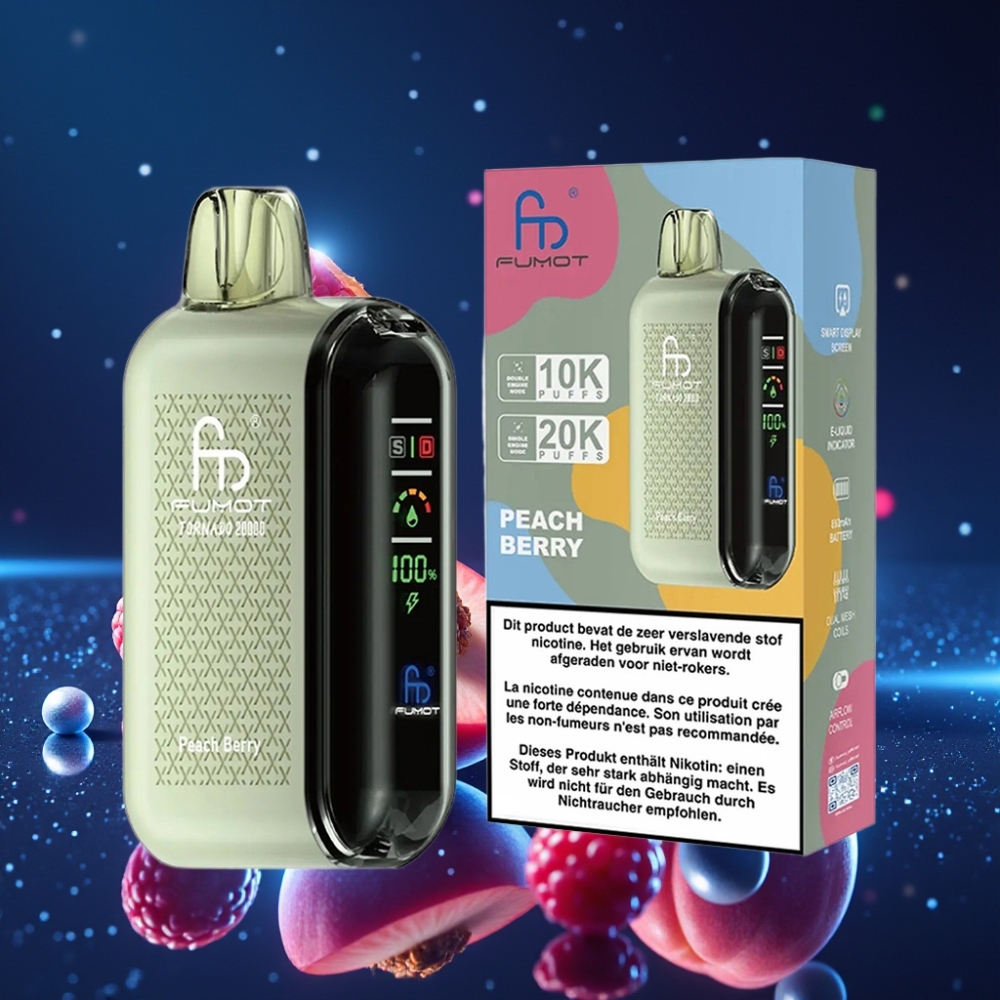 Fumot Tornado 20000 Puffs Ühekordne Vape Virsik-Marja 20ml Mahutavusega, 850mAh Laetav Aku, Tark Kuvar