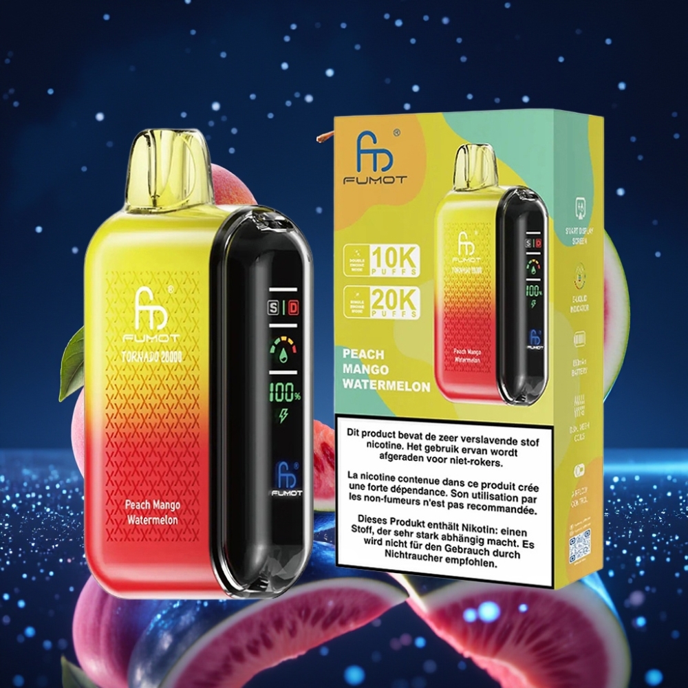 Fumot Tornado 20000 Sügavhõnguga Dual Mesh Coil 20ml Mahutavusega 850mAh Laetav Akuga Virsik-Mango-Arbuus