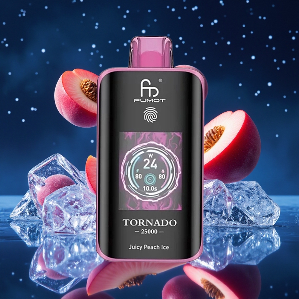 Fumot Tornado 25000 Puffs Disposabelne Vape Mahlane Virsikujää 20ml e-vedelik, 700mAh aku, Type-C laadimine