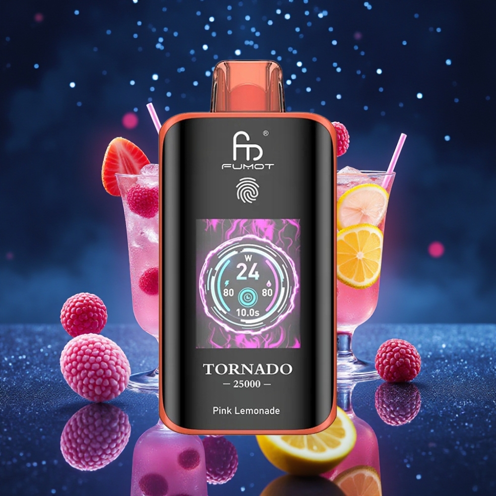 Fumot Tornado 25000 Puffs Disposabelne Vape Roosa Sitronade, 20ml E-vedelik, 700mAh Laaditav aku, Tüüp-C laadimispordiga