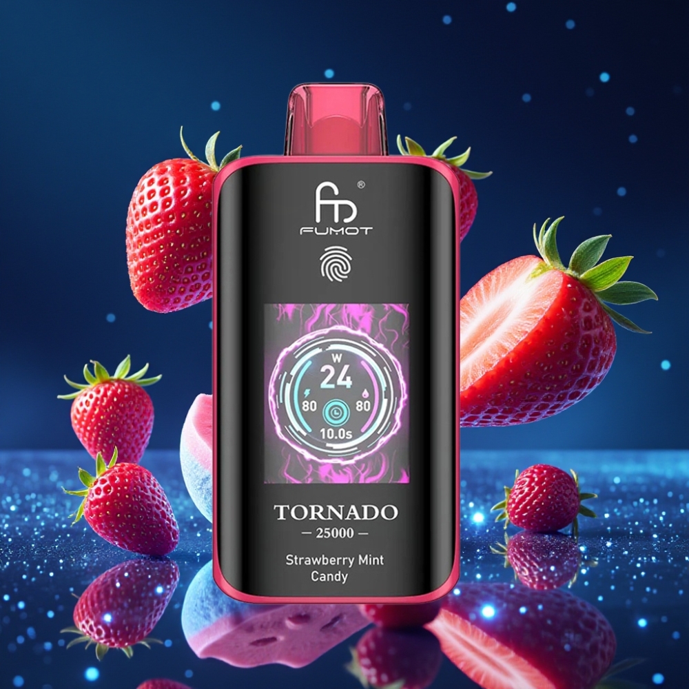 Fumot Tornado 25000 Puffs HD Ekraaniga 700mAh Laetav Aku 20ml E-vedelik Maasika-Mündi Kompvek