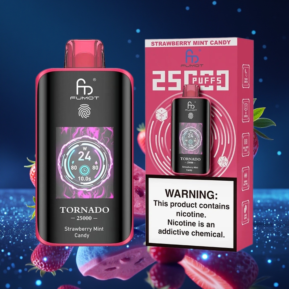 Fumot Tornado 25000 Puffs HD Ekraaniga 700mAh Laetav Aku 20ml E-vedelik Maasika-Mündi Kompvek