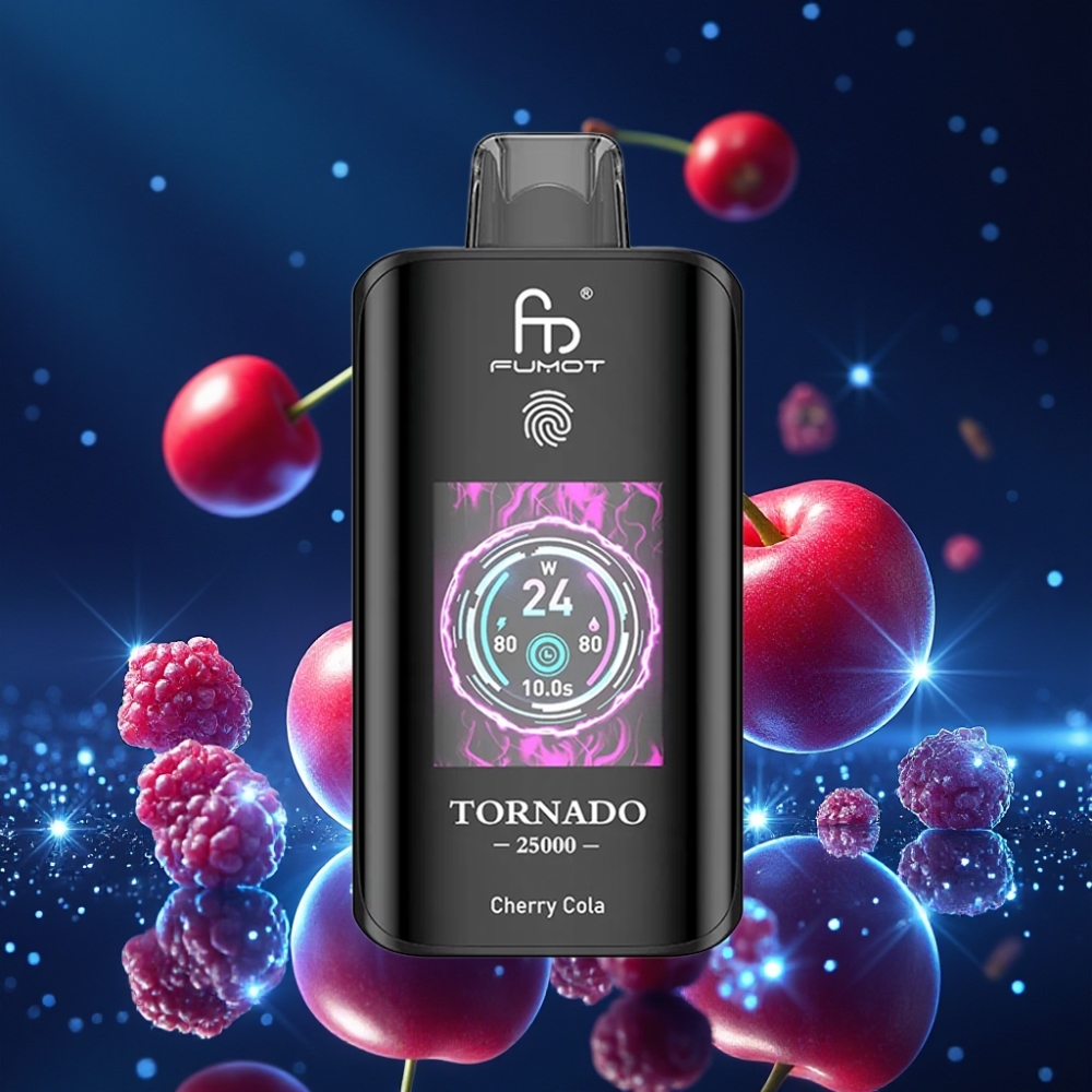Fumot Tornado 25000 Puffs HD Ekraaniga 700mAh Laetav Akuga 20ml E-vedelikuga Cherry Cola 0/2%/3%/5% Nikotiinitugevusega Type-C Laadimispordiga