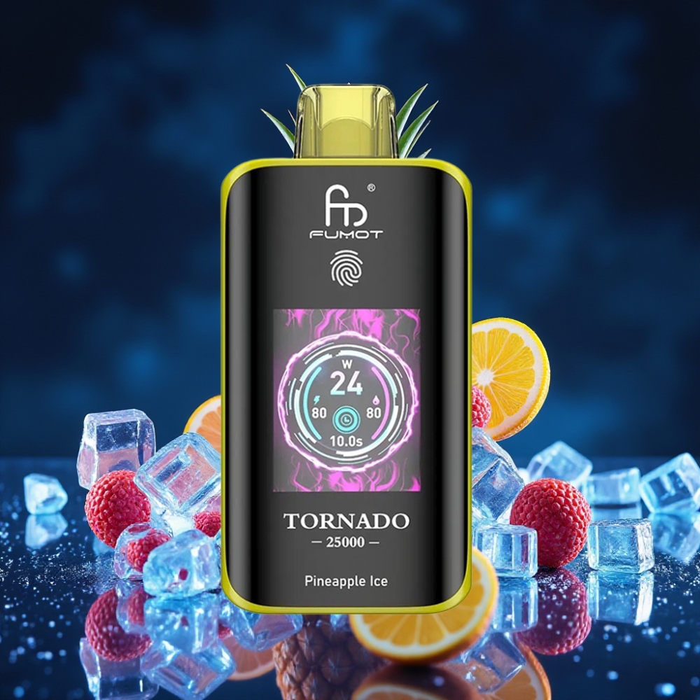 Fumot Tornado 25000 Puffs HD Ekraaniga Laaditav 700mAh Akuga 20ml Ananass-Jää Purustav Auruigats
