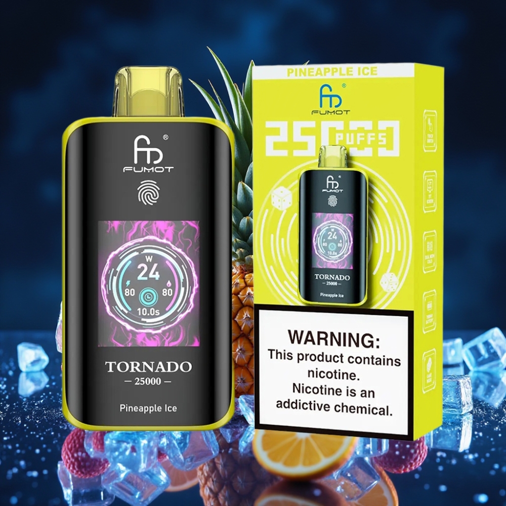 Fumot Tornado 25000 Puffs HD Ekraaniga Laaditav 700mAh Akuga 20ml Ananass-Jää Purustav Auruigats