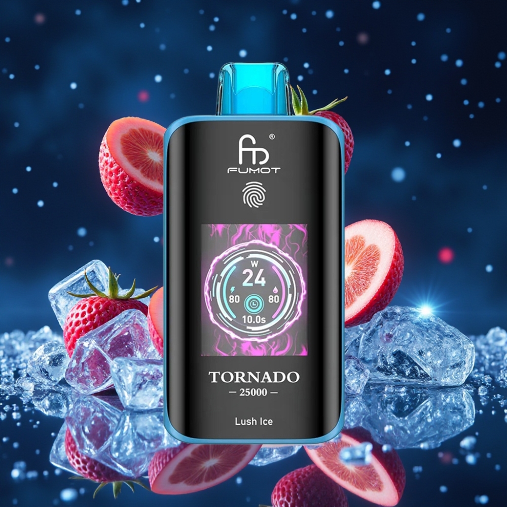 Fumot Tornado 25000 Puffs Laaditav Disposabel Vape Lush Ice 20ml E-vedelik HD Ekraaniga