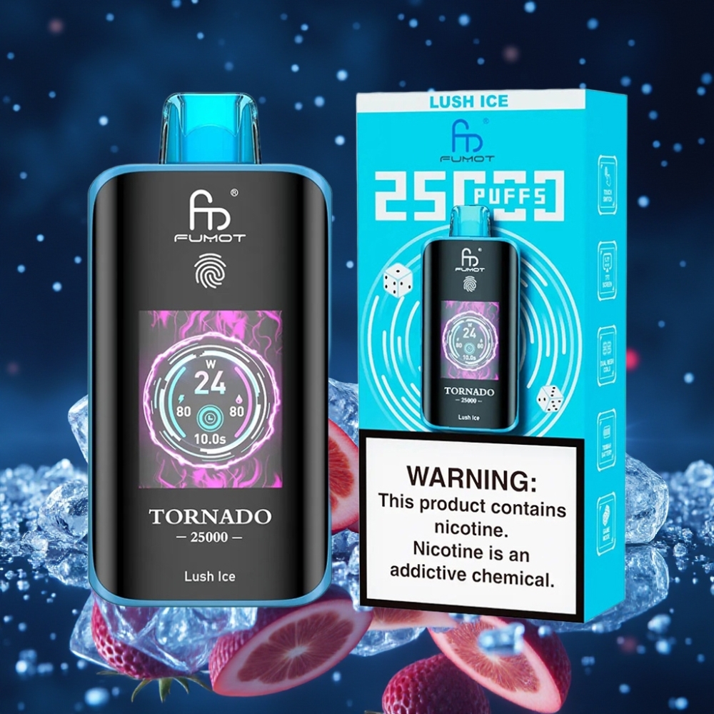 Fumot Tornado 25000 Puffs Laaditav Disposabel Vape Lush Ice 20ml E-vedelik HD Ekraaniga