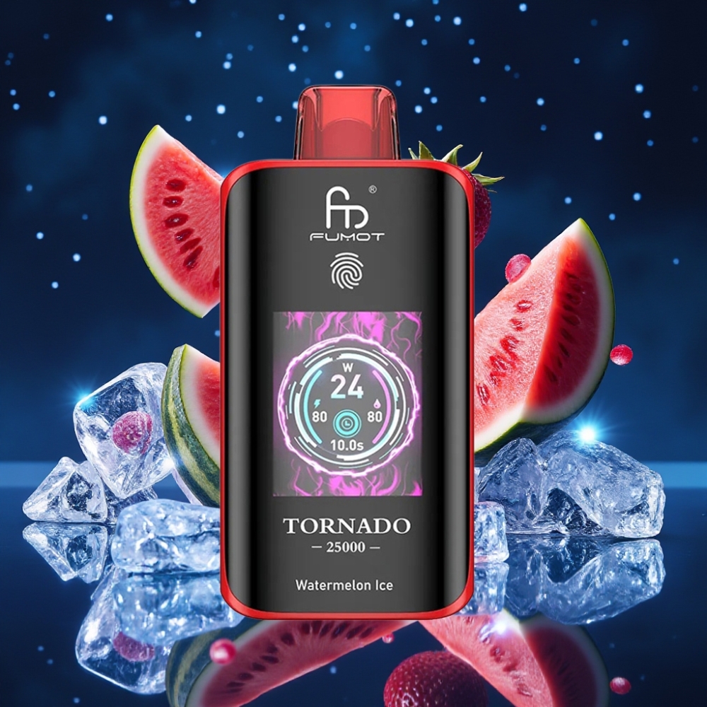 Fumot Tornado 25000 Puffs Ühekordne Vape Arbuusi-Jää 700mAh akuga, 20ml e-vedelik, HD ekraan, Type-C laadimine